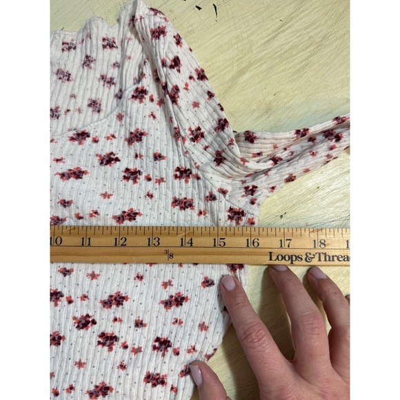 Free People Intimately Floral Button-Up Ribbed Knit Long Sleeve Top - Picture 4 of 8